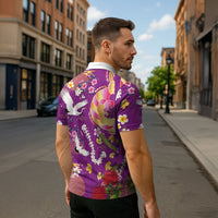 Hawaiian and Japanese Culture Together Zipper Polo Shirt Kakau Tribal Pattern and Irezumi Art Purple Color LT03 - Polynesian Pride