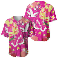 Hawaiian and Japanese Culture Together Baseball Jersey Kakau Tribal Pattern and Irezumi Art Pink Color