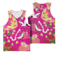 Hawaiian and Japanese Culture Together Basketball Jersey Kakau Tribal Pattern and Irezumi Art Pink Color