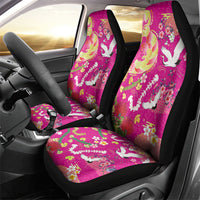 Hawaiian and Japanese Culture Together Car Seat Cover Kakau Tribal Pattern and Irezumi Art Pink Color