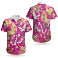 Hawaiian and Japanese Culture Together Couples Matching Tank Maxi Dress and Hawaiian Shirt Kakau Tribal Pattern and Irezumi Art Pink Color