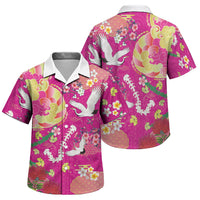 Hawaiian and Japanese Culture Together Family Matching Short Sleeve Bodycon Dress and Hawaiian Shirt Kakau Tribal Pattern and Irezumi Art Pink Color LT03 Son's Shirt Pink - Polynesian Pride