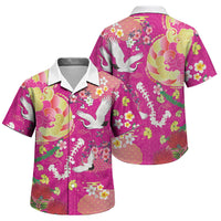 Hawaiian and Japanese Culture Together Family Matching Tank Maxi Dress and Hawaiian Shirt Kakau Tribal Pattern and Irezumi Art Pink Color