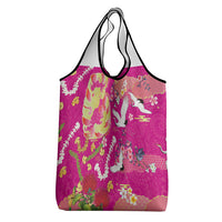 Hawaiian and Japanese Culture Together Grocery Bag Kakau Tribal Pattern and Irezumi Art Pink Color