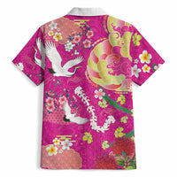Hawaiian and Japanese Culture Together Hawaiian Shirt Kakau Tribal Pattern and Irezumi Art Pink Color