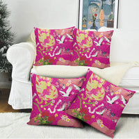 Hawaiian and Japanese Culture Together Pillow Cover Kakau Tribal Pattern and Irezumi Art Pink Color