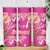 Hawaiian and Japanese Culture Together Skinny Tumbler Kakau Tribal Pattern and Irezumi Art Pink Color