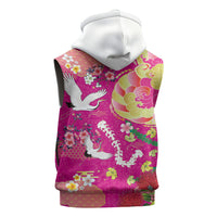 Hawaiian and Japanese Culture Together Sleeveless Hoodie Kakau Tribal Pattern and Irezumi Art Pink Color