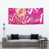 Hawaiian and Japanese Culture Together Tapestry Kakau Tribal Pattern and Irezumi Art Pink Color
