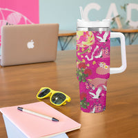 Hawaiian and Japanese Culture Together Tumbler With Handle Kakau Tribal Pattern and Irezumi Art Pink Color