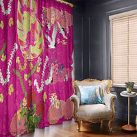 Hawaiian and Japanese Culture Together Window Curtain Kakau Tribal Pattern and Irezumi Art Pink Color