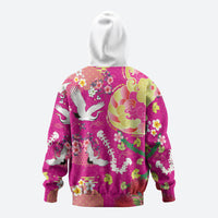 Hawaiian and Japanese Culture Together Zip Hoodie Kakau Tribal Pattern and Irezumi Art Pink Color