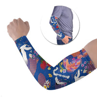 Hawaiian and Japanese Culture Together Arm Sleeves Kakau Tribal Pattern and Irezumi Art Blue Color