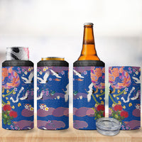 Hawaiian and Japanese Culture Together 4 in 1 Can Cooler Tumbler Kakau Tribal Pattern and Irezumi Art Blue Color