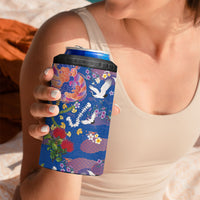 Hawaiian and Japanese Culture Together 4 in 1 Can Cooler Tumbler Kakau Tribal Pattern and Irezumi Art Blue Color