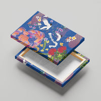 Hawaiian and Japanese Culture Together Canvas Wall Art Kakau Tribal Pattern and Irezumi Art Blue Color