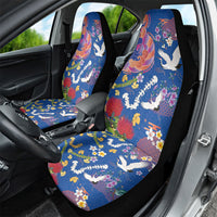 Hawaiian and Japanese Culture Together Car Seat Cover Kakau Tribal Pattern and Irezumi Art Blue Color