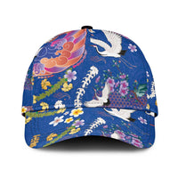 Hawaiian and Japanese Culture Together Classic Cap Kakau Tribal Pattern and Irezumi Art Blue Color