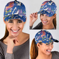 Hawaiian and Japanese Culture Together Classic Cap Kakau Tribal Pattern and Irezumi Art Blue Color