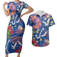 Hawaiian and Japanese Culture Together Couples Matching Short Sleeve Bodycon Dress and Hawaiian Shirt Kakau Tribal Pattern and Irezumi Art Blue Color LT03 Blue - Polynesian Pride