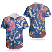 Hawaiian and Japanese Culture Together Couples Matching Short Sleeve Bodycon Dress and Hawaiian Shirt Kakau Tribal Pattern and Irezumi Art Blue Color LT03 - Polynesian Pride