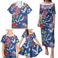 Hawaiian and Japanese Culture Together Family Matching Puletasi and Hawaiian Shirt Kakau Tribal Pattern and Irezumi Art Blue Color