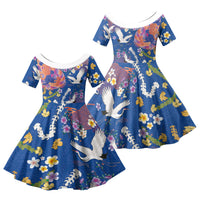 Hawaiian and Japanese Culture Together Family Matching Tank Maxi Dress and Hawaiian Shirt Kakau Tribal Pattern and Irezumi Art Blue Color LT03 Daughter's Dress Blue - Polynesian Pride