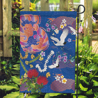 Hawaiian and Japanese Culture Together Garden Flag Kakau Tribal Pattern and Irezumi Art Blue Color