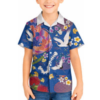 Hawaiian and Japanese Culture Together Hawaiian Shirt Kakau Tribal Pattern and Irezumi Art Blue Color