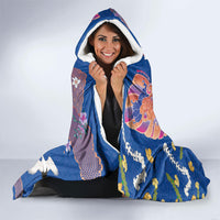 Hawaiian and Japanese Culture Together Hooded Blanket Kakau Tribal Pattern and Irezumi Art Blue Color