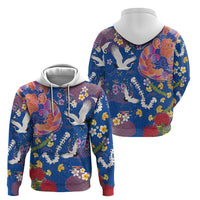 Hawaiian and Japanese Culture Together Hoodie Kakau Tribal Pattern and Irezumi Art Blue Color