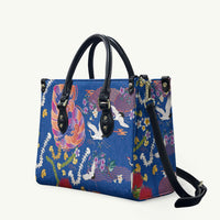 Hawaiian and Japanese Culture Together Leather Bag Kakau Tribal Pattern and Irezumi Art Blue Color