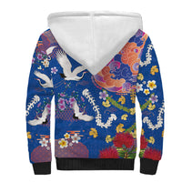 Hawaiian and Japanese Culture Together Sherpa Hoodie Kakau Tribal Pattern and Irezumi Art Blue Color