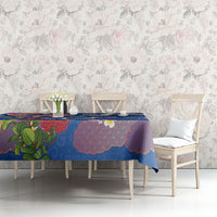 Hawaiian and Japanese Culture Together Tablecloth Kakau Tribal Pattern and Irezumi Art Blue Color