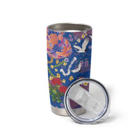 Hawaiian and Japanese Culture Together Tumbler Cup Kakau Tribal Pattern and Irezumi Art Blue Color