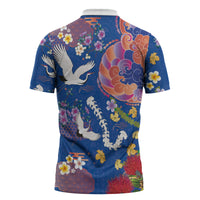 Hawaiian and Japanese Culture Together Zipper Polo Shirt Kakau Tribal Pattern and Irezumi Art Blue Color LT03 - Polynesian Pride