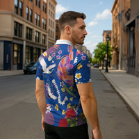 Hawaiian and Japanese Culture Together Zipper Polo Shirt Kakau Tribal Pattern and Irezumi Art Blue Color LT03 - Polynesian Pride