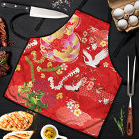Hawaiian and Japanese Culture Together Apron Kakau Tribal Pattern and Irezumi Art Red Color