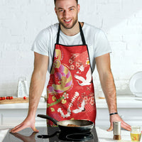 Hawaiian and Japanese Culture Together Apron Kakau Tribal Pattern and Irezumi Art Red Color