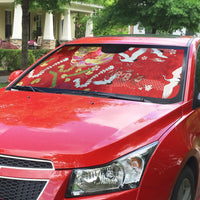 Hawaiian and Japanese Culture Together Auto Sun Shade Kakau Tribal Pattern and Irezumi Art Red Color