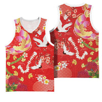 Hawaiian and Japanese Culture Together Basketball Jersey Kakau Tribal Pattern and Irezumi Art Red Color