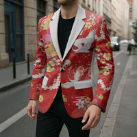 Hawaiian and Japanese Culture Together Blazer Kakau Tribal Pattern and Irezumi Art Red Color