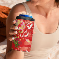 Hawaiian and Japanese Culture Together 4 in 1 Can Cooler Tumbler Kakau Tribal Pattern and Irezumi Art Red Color