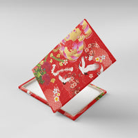 Hawaiian and Japanese Culture Together Canvas Wall Art Kakau Tribal Pattern and Irezumi Art Red Color