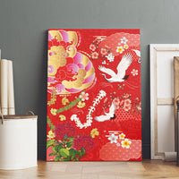 Hawaiian and Japanese Culture Together Canvas Wall Art Kakau Tribal Pattern and Irezumi Art Red Color