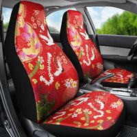 Hawaiian and Japanese Culture Together Car Seat Cover Kakau Tribal Pattern and Irezumi Art Red Color