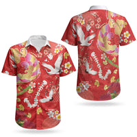 Hawaiian and Japanese Culture Together Couples Matching Long Sleeve Bodycon Dress and Hawaiian Shirt Kakau Tribal Pattern and Irezumi Art Red Color