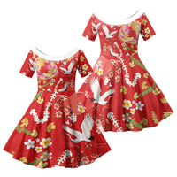 Hawaiian and Japanese Culture Together Family Matching Short Sleeve Bodycon Dress and Hawaiian Shirt Kakau Tribal Pattern and Irezumi Art Red Color LT03 Daughter's Dress Red - Polynesian Pride