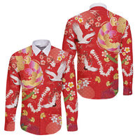 Hawaiian and Japanese Culture Together Family Matching Tank Maxi Dress and Hawaiian Shirt Kakau Tribal Pattern and Irezumi Art Red Color LT03 Dad's Shirt - Long Sleeve Red - Polynesian Pride