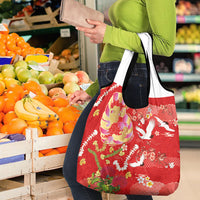 Hawaiian and Japanese Culture Together Grocery Bag Kakau Tribal Pattern and Irezumi Art Red Color